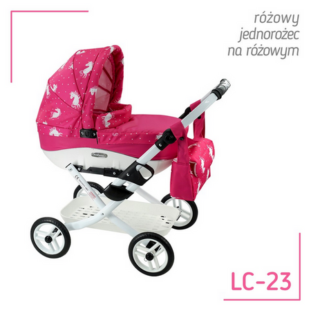 Wózek dla Lalek Składany Głęgoki Adbor LILY Classic - Gondola + Torba + Koszyk (kolor: Lc-23)