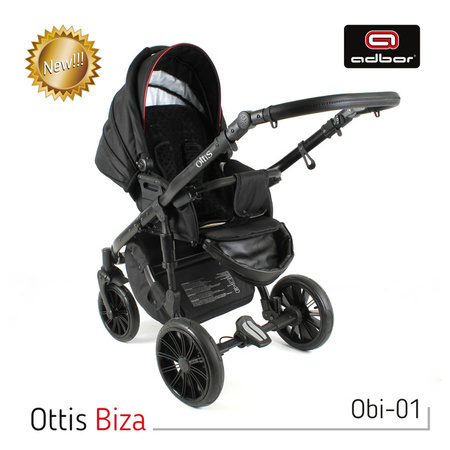 Wózek dziecięcy ADBOR OTTIS BLACK 2020 3w1 + Torba + Pokrowiec + Moskitiera + Uchwyt na butelkę + Fotelik kolor: Obi-04