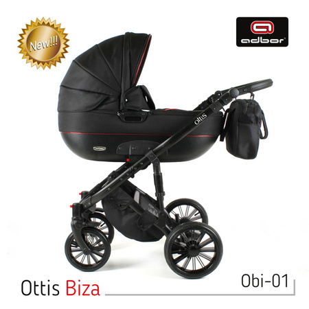 Wózek dziecięcy ADBOR OTTIS BLACK 2020 3w1 + Torba + Pokrowiec + Moskitiera + Uchwyt na butelkę + Fotelik kolor: Obi-01
