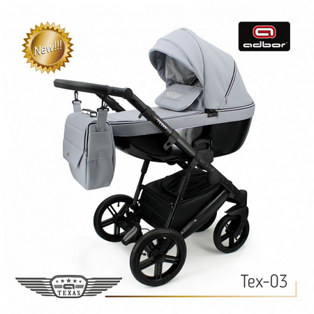 Wózek dziecięcy ADBOR TEXAS 3w1 + Torba + Pokrowiec + Moskitiera + Uchwyt na butelkę + Fotelik Samochodowy (kolor: Tex-03)
