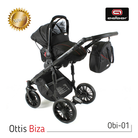 Wózek dziecięcy ADBOR OTTIS BLACK 2020 3w1 + Torba + Pokrowiec + Moskitiera + Uchwyt na butelkę + Fotelik kolor: Obi-02