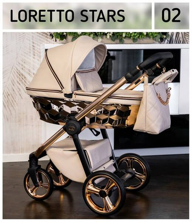 Wózek dziecięcy ADBOR LORETTO LUX STARS 3w1 + Torba + Pokrowiec + Moskitiera + Fotelik CAPRI (kolor: 02 - GONDOLA LUSTRZANA MIEDŹ)