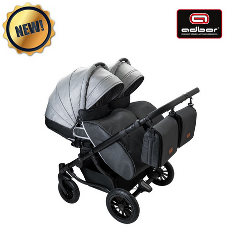 Wózek podwójny BLIŹNIACZY ADBOR DUO LUX 6w1 + Torby + Pokrowiec + Moskitiera + Uchwyt na butelkę + Foteliki kolor: DL-03