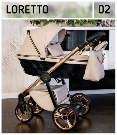 Wózek dziecięcy ADBOR LORETTO 3w1 + Torba + Pokrowiec + Moskitiera + Fotelik CAPRI (kolor: 02 - GONDOLA CZARNA)