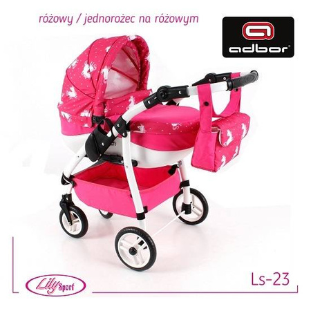 Wózek dla lalek Adbor Lily Lalkowy Stelaż Sport + Torebka + Koszyk kolor: Ls-23