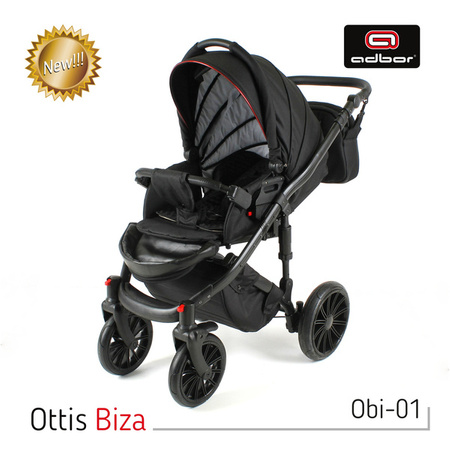 Wózek dziecięcy ADBOR OTTIS BLACK 2020 3w1 + Torba + Pokrowiec + Moskitiera + Uchwyt na butelkę + Fotelik kolor: Obi-04
