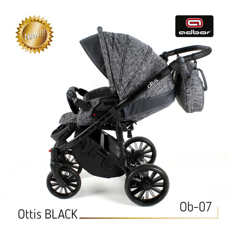 Wózek dziecięcy ADBOR OTTIS BLACK 2022 3w1 + Torba + Pokrowiec + Moskitiera + Uchwyt na butelkę + Fotelik kolor: Ob-04
