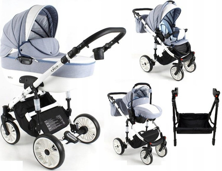 Wózek dziecięcy ADBOR OTTIS WHITE 3w1 + Torba + Pokrowiec + Moskitiera + Uchwyt na butelkę + Fotelik (kolor: Ow-01)