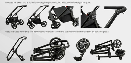 Wózek dziecięcy ADBOR OXV-3D 3w1 + Torba + Pokrowiec + Moskitiera + Uchwyt na butelkę + Fotelik Samochodowy (kolor: OXV-3D-01)