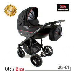 Wózek dziecięcy ADBOR OTTIS BLACK 2020 3w1 + Torba + Pokrowiec + Moskitiera + Uchwyt na butelkę + Fotelik kolor: Obi-01