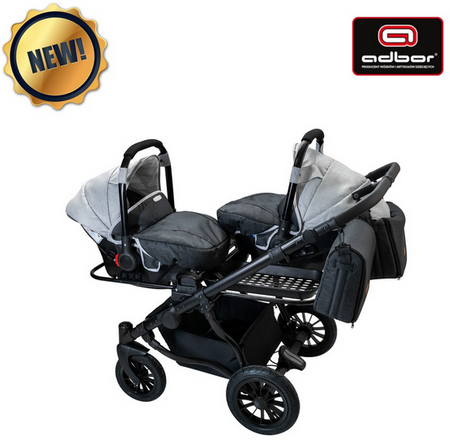 Wózek podwójny BLIŹNIACZY ADBOR DUO LUX 6w1 + Torby + Pokrowiec + Moskitiera + Uchwyt na butelkę + Foteliki kolor: DL-06