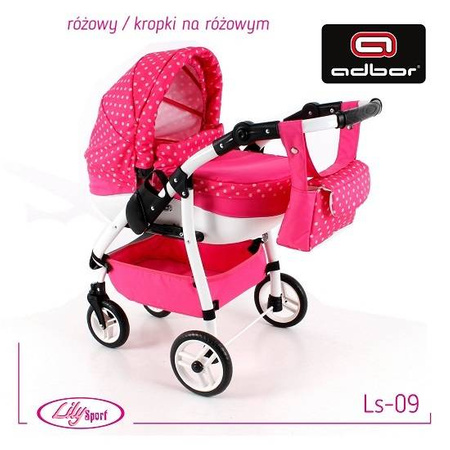 Wózek lalkowy ADBOR LILY Stelaż SPORT + Torebka + Koszyk (kolor: Ls-09)