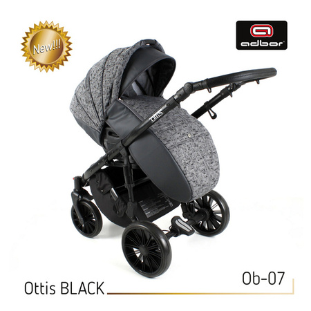 Wózek dziecięcy ADBOR OTTIS BLACK 2022 3w1 + Torba + Pokrowiec + Moskitiera + Uchwyt na butelkę + Fotelik kolor: Ob-07
