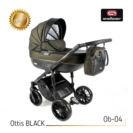 Wózek dziecięcy ADBOR OTTIS BLACK 2022 3w1 + Torba + Pokrowiec + Moskitiera + Uchwyt na butelkę + Fotelik kolor: Ob-04