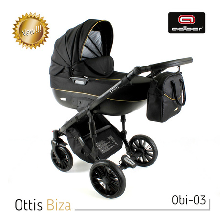Wózek dziecięcy ADBOR OTTIS BLACK 2020 3w1 + Torba + Pokrowiec + Moskitiera + Uchwyt na butelkę + Fotelik kolor: Obi-03