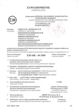 Fotelik samochodowy Capri (kolor: CA-01)