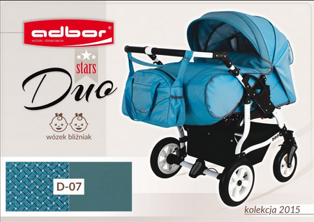 Wózek podwójny BLIŹNIACZY ADBOR DUO STARS 3w1 + Torba + Pokrowiec + Moskitiera + Foteliki CAPRI (kolor: D-07)