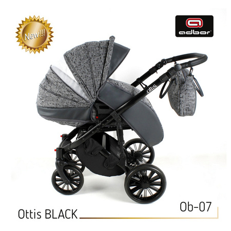 Wózek dziecięcy ADBOR OTTIS BLACK 2022 3w1 + Torba + Pokrowiec + Moskitiera + Uchwyt na butelkę + Fotelik kolor: Ob-01