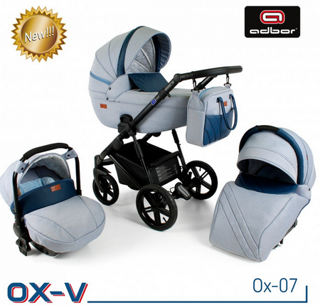 Wózek dziecięcy ADBOR OX-V 3w1 + Torba + Pokrowiec + Moskitiera + Uchwyt na butelkę + Fotelik (kolor: Ox-03)