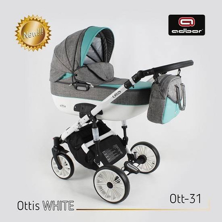 Wózek dziecięcy ADBOR OTTIS WHITE 2w1 + Torba + Pokrowiec + Moskitiera + Uchwyt na butelkę (kolor: Ott-31)