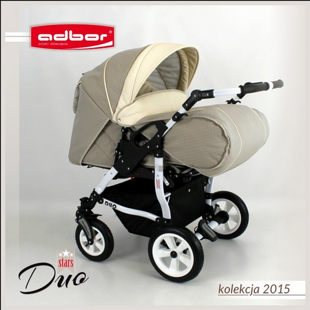Wózek podwójny BLIŹNIACZY ADBOR DUO STARS 3w1 + Torba + Pokrowiec + Moskitiera + Foteliki CAPRI (kolor: D-05)