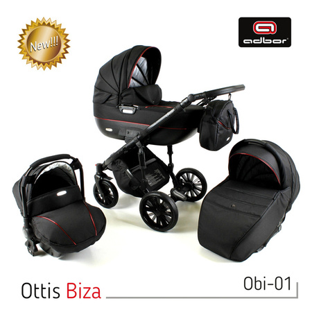 Wózek dziecięcy ADBOR OTTIS BLACK 2020 3w1 + Torba + Pokrowiec + Moskitiera + Uchwyt na butelkę + Fotelik kolor: Obi-03