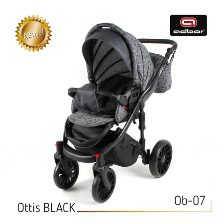 Wózek dziecięcy ADBOR OTTIS BLACK 2022 3w1 + Torba + Pokrowiec + Moskitiera + Uchwyt na butelkę + Fotelik kolor: Ob-04