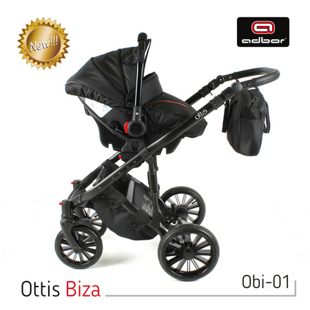 Wózek dziecięcy ADBOR OTTIS BLACK 2020 3w1 + Torba + Pokrowiec + Moskitiera + Uchwyt na butelkę + Fotelik kolor: Obi-02