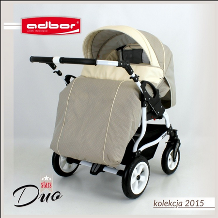 Wózek podwójny BLIŹNIACZY ADBOR DUO STARS 3w1 + Torba + Pokrowiec + Moskitiera + Foteliki CAPRI (kolor: D-08)