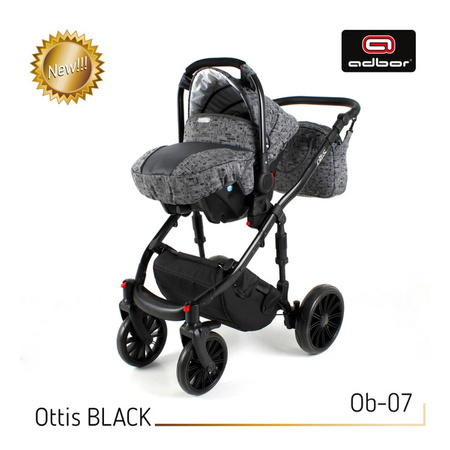 Wózek dziecięcy ADBOR OTTIS BLACK 2022 3w1 + Torba + Pokrowiec + Moskitiera + Uchwyt na butelkę + Fotelik kolor: Ob-04