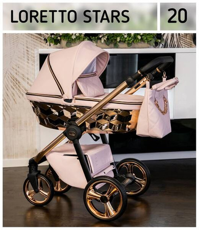 Wózek dziecięcy ADBOR LORETTO LUX STARS 3w1 + Torba + Pokrowiec + Moskitiera + Fotelik COSMO ISOFIX (kolor: 20 - GONDOLA LUSTRZANA MIEDŹ)