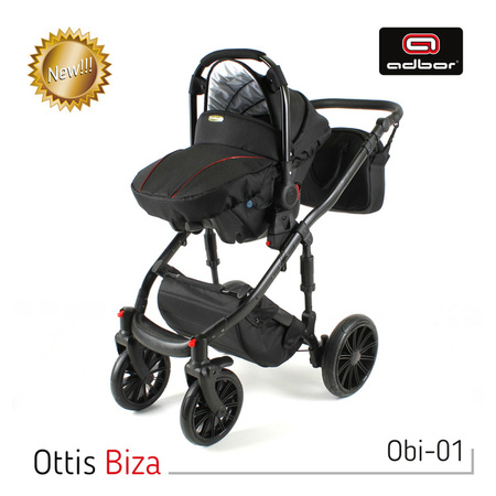 Wózek dziecięcy ADBOR OTTIS BLACK 2020 3w1 + Torba + Pokrowiec + Moskitiera + Uchwyt na butelkę + Fotelik kolor: Obi-02