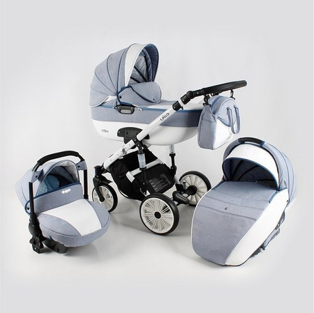 Wózek dziecięcy ADBOR OTTIS WHITE 3w1 + Torba + Pokrowiec + Moskitiera + Uchwyt na butelkę + Fotelik (kolor: Ow-03)