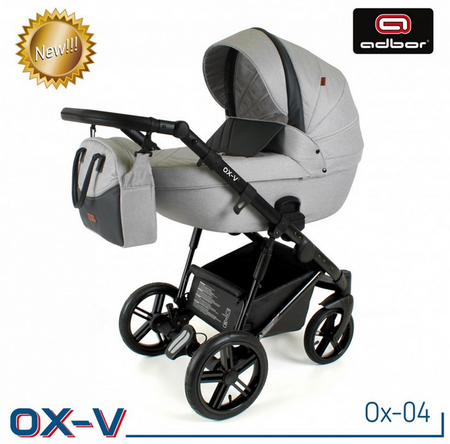 Wózek dziecięcy ADBOR OX-V 3w1 + Torba + Pokrowiec + Moskitiera + Uchwyt na butelkę + Fotelik (kolor: Ox-04)