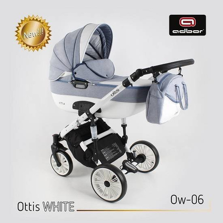 Wózek dziecięcy ADBOR OTTIS WHITE 3w1 + Torba + Pokrowiec + Moskitiera + Uchwyt na butelkę + Fotelik Samochodowy (kolor: Ow-06)