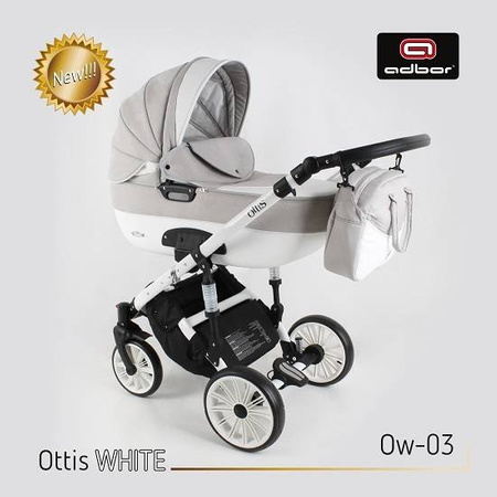 Wózek dziecięcy ADBOR OTTIS WHITE 2w1 + Torba + Pokrowiec + Moskitiera + Uchwyt na butelkę + Fotelik (kolor: Ow-03)