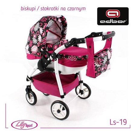 Wózek dla lalek Adbor Lily Lalkowy Stelaż Sport + Torebka + Koszyk kolor: Ls-19