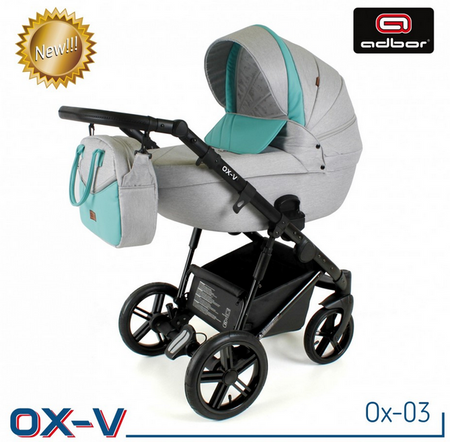 Wózek dziecięcy ADBOR OX-V 2w1 + Torba + Pokrowiec + Moskitiera + Uchwyt na butelkę (kolor: Ox-03)