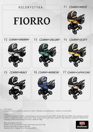 Wózek dziecięcy ADBOR FIORRO 3w1 + Torba + Pokrowiec + Moskitiera + Fotelik CAPRI (kolor: F6)