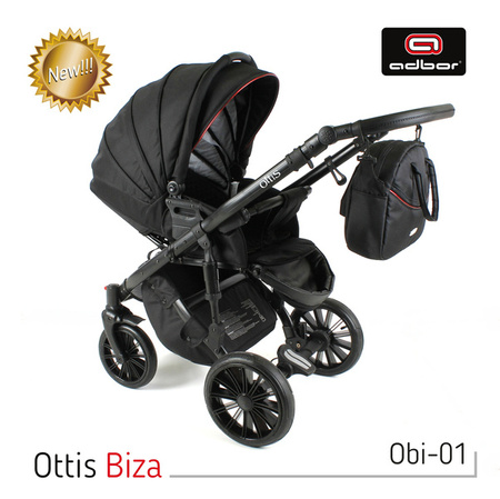 Wózek dziecięcy ADBOR OTTIS BLACK 2020 3w1 + Torba + Pokrowiec + Moskitiera + Uchwyt na butelkę + Fotelik kolor: Obi-01