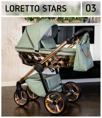 Wózek dziecięcy ADBOR LORETTO LUX STARS 2w1 + Torba + Pokrowiec + Moskitiera (kolor: 03 - GONDOLA LUSTRZANA MIEDŹ)