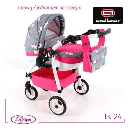 Wózek dla lalek Adbor Lily Lalkowy Stelaż Sport + Torebka + Koszyk kolor: Ls-24