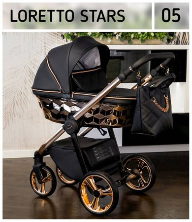 Wózek dziecięcy ADBOR LORETTO LUX STARS 3w1 + Torba + Pokrowiec + Moskitiera + Fotelik CAPRI (kolor: 05 - GONDOLA LUSTRZANA MIEDŹ)