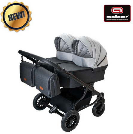 Wózek podwójny BLIŹNIACZY ADBOR DUO LUX 4w1 + Torby + Pokrowiec + Moskitiera + Uchwyt na butelkę (kolor: DL-03)