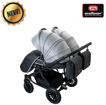 Wózek podwójny BLIŹNIACZY ADBOR DUO LUX 4w1 + Torby + Pokrowiec + Moskitiera + Uchwyt na butelkę (kolor: DL-01)