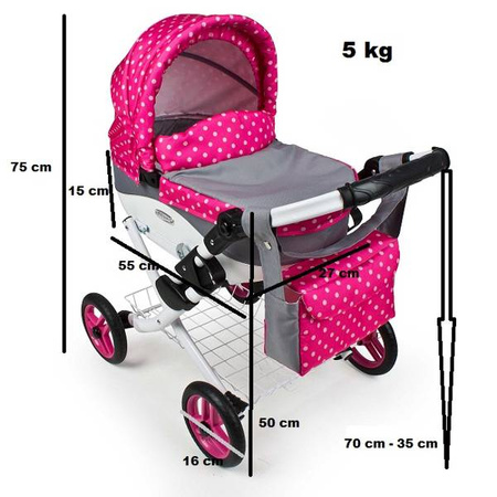 Wózek dla Lalek Składany Głęgoki Adbor LILY Classic - Gondola + Torba + Koszyk (kolor: Lc-09)