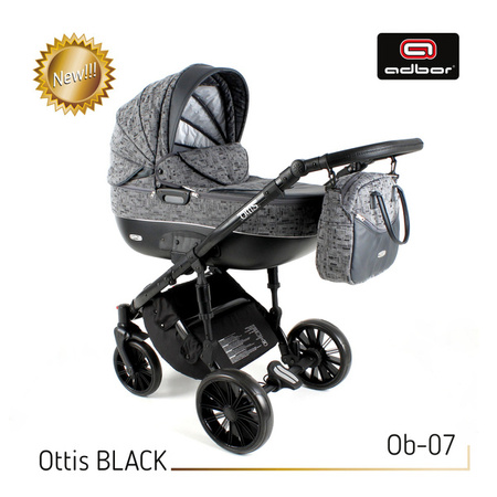 Wózek dziecięcy ADBOR OTTIS BLACK 2022 3w1 + Torba + Pokrowiec + Moskitiera + Uchwyt na butelkę + Fotelik kolor: Ob-07
