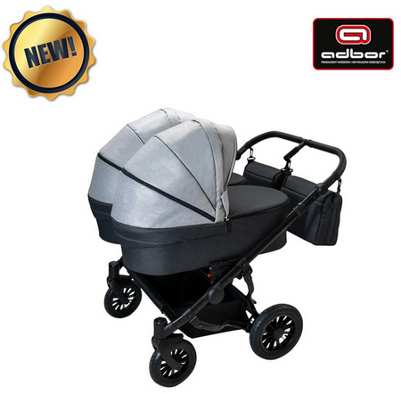 Wózek podwójny BLIŹNIACZY ADBOR DUO LUX 6w1 + Torby + Pokrowiec + Moskitiera + Uchwyt na butelkę + Foteliki kolor: DL-06