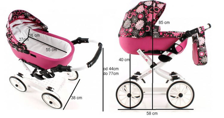 Wózek dla Lalek Składany Głęboki Adbor Viki Gondola + Torba + Koszyk (kolor: Vi-09)