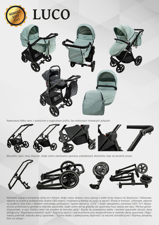 Wózek dziecięcy ADBOR LUCO 2w1 + Torba + Pokrowiec + Moskitiera (kolor: L4)